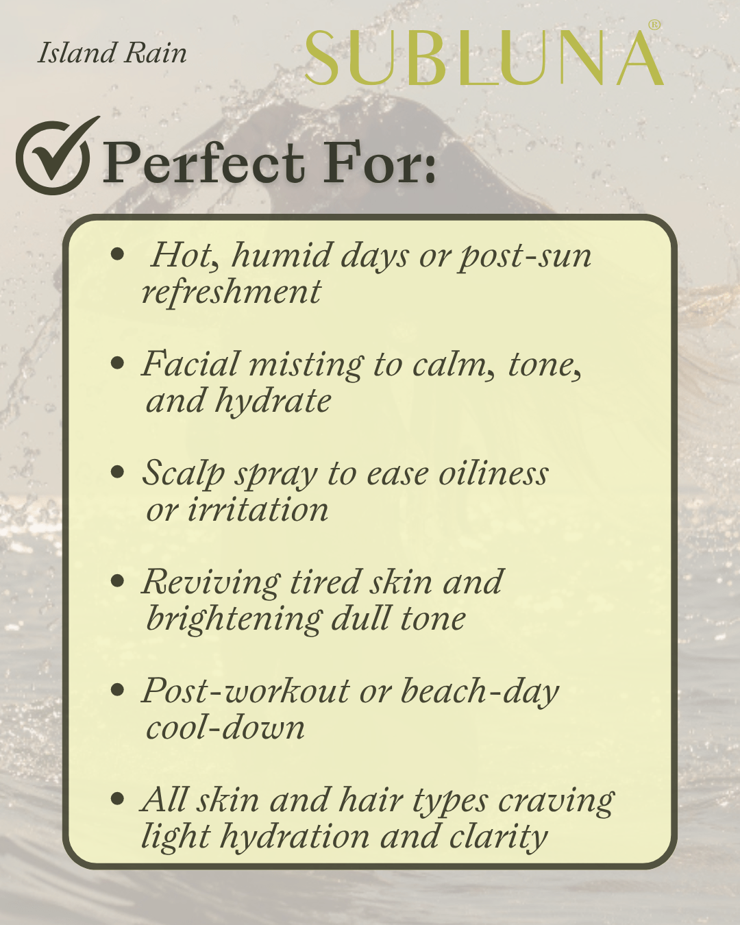 Island Rain All Purpose Hydromist - SubLuna