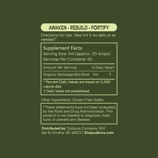 Ashwagandha Root Tincture: Performance & Vitality Blend - SubLuna