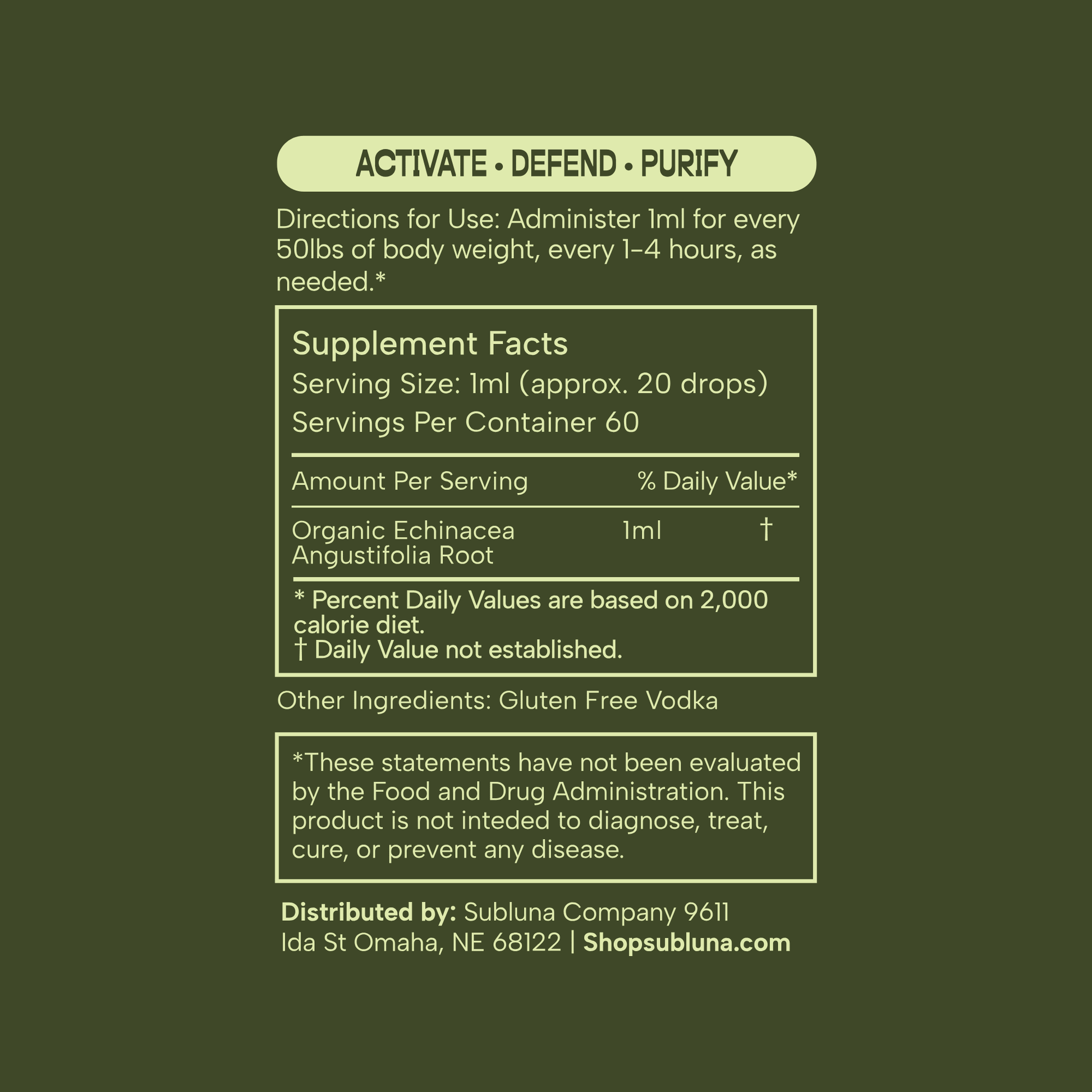 Echinacea Root Tincture: Immune & Anti - Infective Support - SubLuna