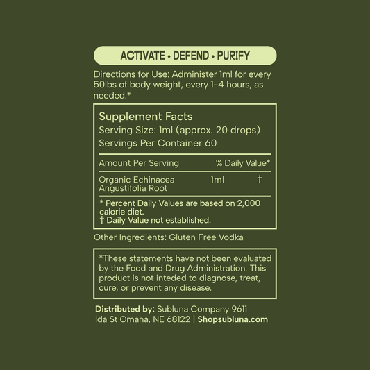 Echinacea Root Tincture: Immune & Anti - Infective Support - SubLuna